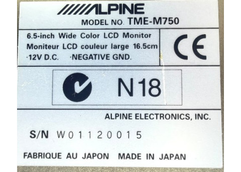 Alpine TME-M750 Mobile Color Monitor Audio Amplifier  with Power Supply Cables