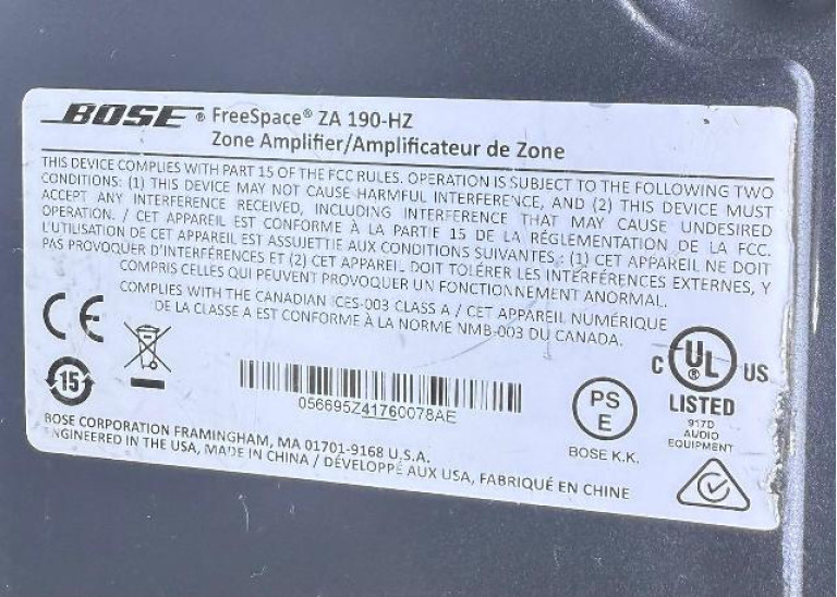 Bose FreeSpace ZA-190 HZ Zone Power Amplifier W/Cable