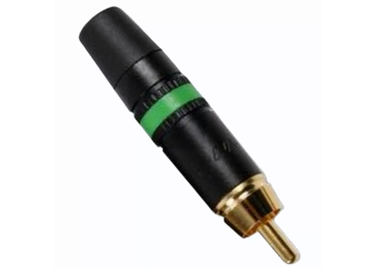 Neutrik Rean NYS373-5 RCA Male Plug w/Gold Contacts - Black Shell w/Green Ring