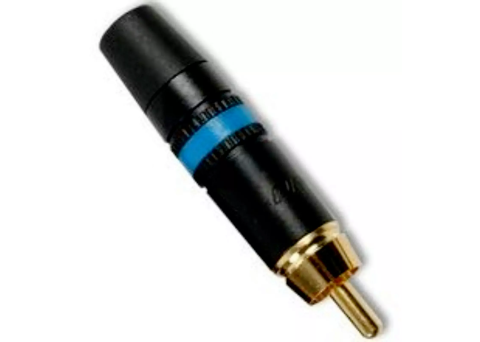 Neutrik Rean NYS373-6 RCA Male Plug with Gold Contacts - Black Shell W/Blue Ring