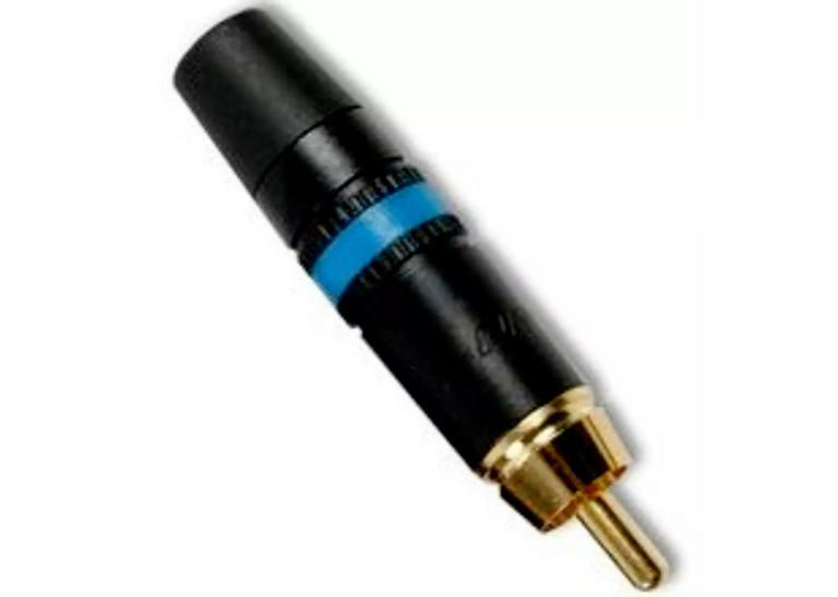 Neutrik Rean NYS373-6 RCA Male Plug with Gold Contacts - Black Shell W/Blue Ring