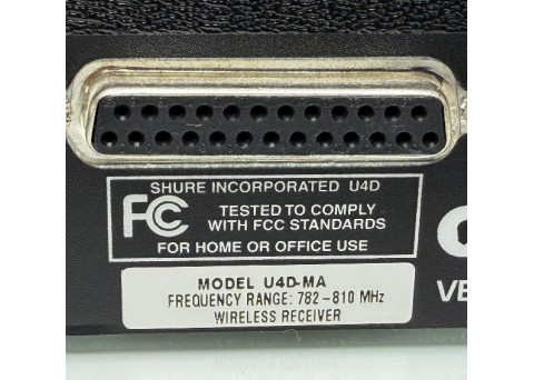 SHURE U4D-MA FREQUENCY RANGE: 782-810 MHz WIRLESS RECEIVER