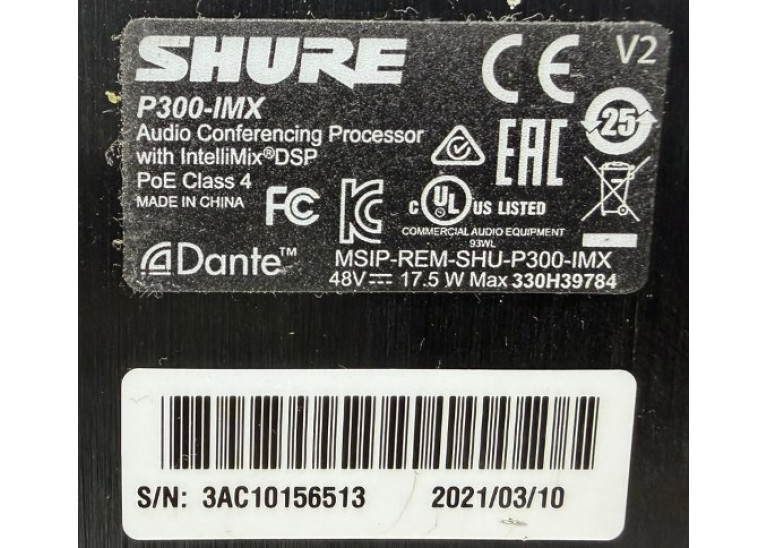 Shure P300-IMX Audio Conferencing Processor Shure P300-IMX Audio Conferencing Processor
