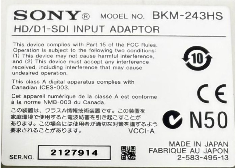 Sony BKM243-HS HD/D1 SDI Input Adaptor, Brand New Sony BKM243-HS HD/D1 SDI Input Adaptor, Brand New