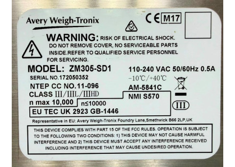 AVERY WEIGH -TRONIX ZM305-SD1 DIGITAL WEIGHT INDICATOR